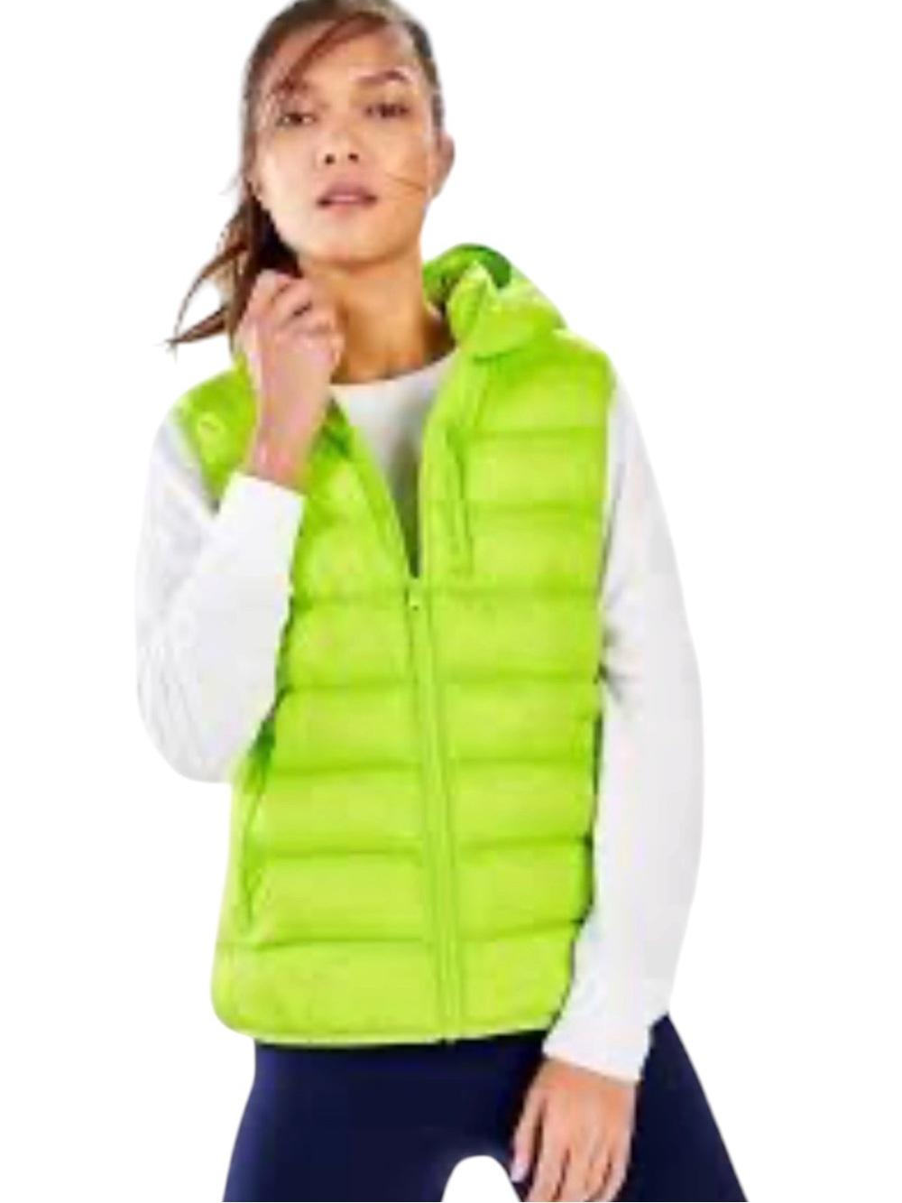 Fabletics Question Bright Green Hooded Puffer Packable Vest Size Medium